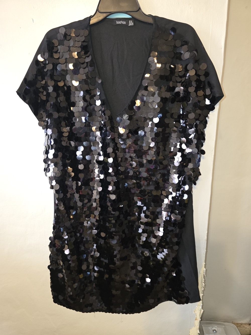 Boohoo Black Sequin V-Neck Dress